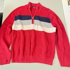 Stylish Men’s Vintage Izod Red White Blue Stripe Zip-Up Sweater size XL